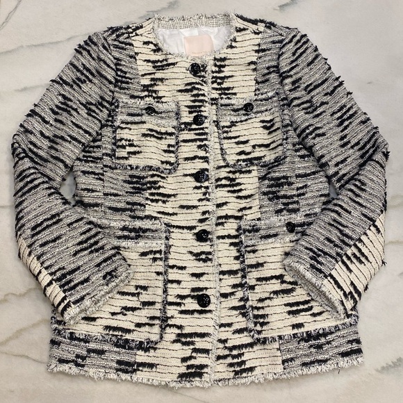 Rebecca Taylor Jackets & Blazers - Rebecca Taylor Tweed Jacket Size 10 Black Cream Metallic